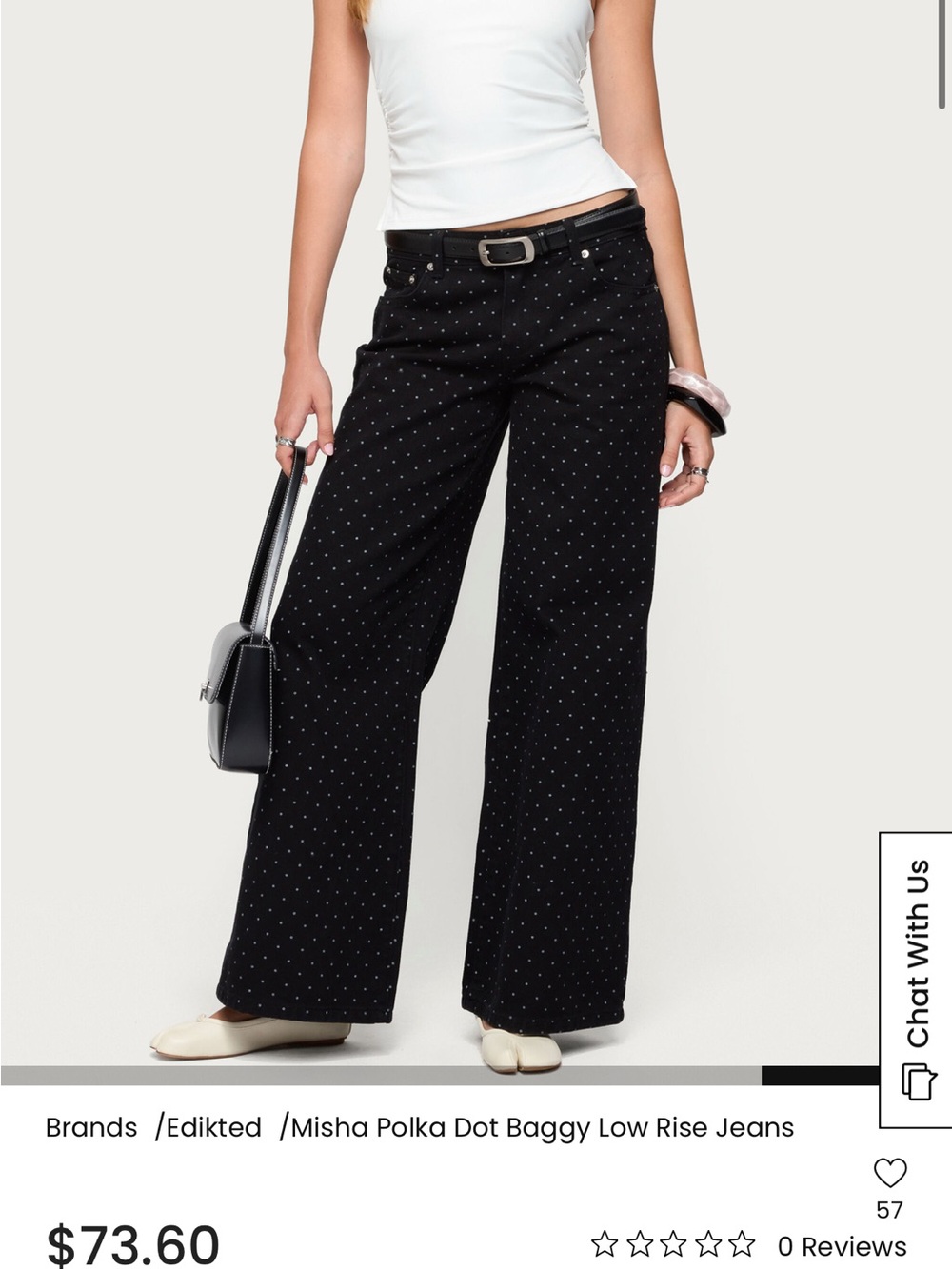 Edikted Misha Polka Dot Baggy Low Rise Jeans. XS (size 25-26)